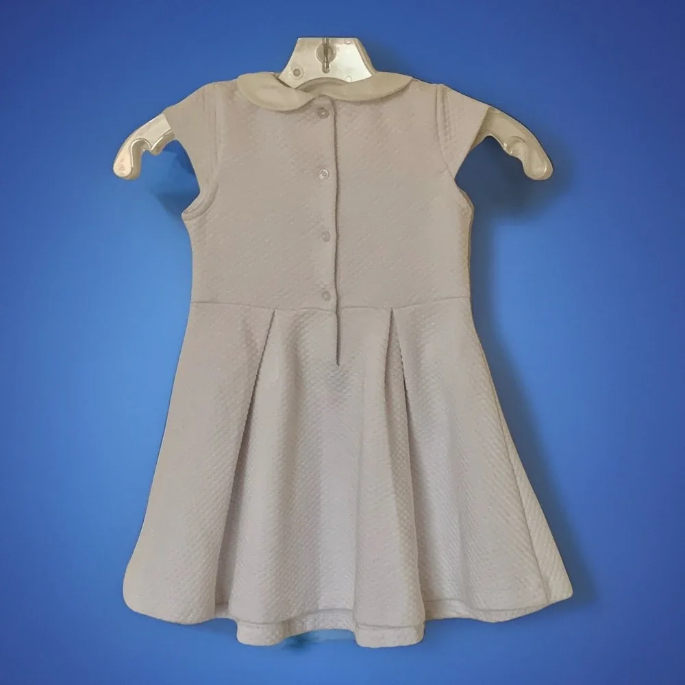 Janie And Jack Girls Dress White Pearlized Collar Red/Navy Bow Sz 5 Holiday